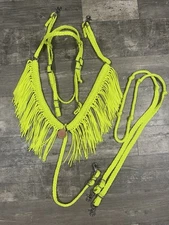 Neon Yellow Fringe Horse Tack Set, Fringe Breast Collar