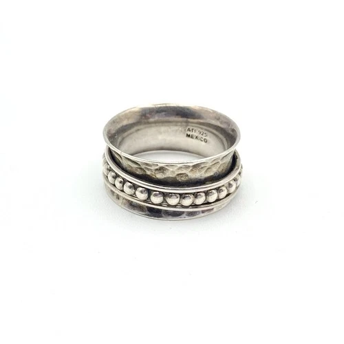 Vintage Mexico 925 Sterling Silver Spinner Band Ring Hammered Fidget Size 10 US
