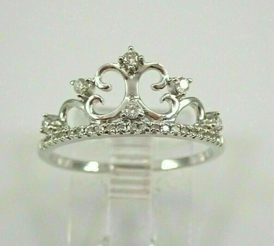 Real Moissanite 2Ct Round Cut Engagement Crown Ring 14k White Gold Plated