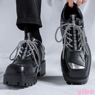 Mens Square Toe Platform Dress Formal Wedding Derby Shoes Leather Stage Business