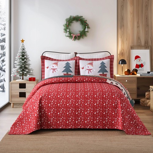 Juego de colcha reversible de 3 piezas muñeco de nieve y árbol de Navidad BY217 - Imagen 14 de 25