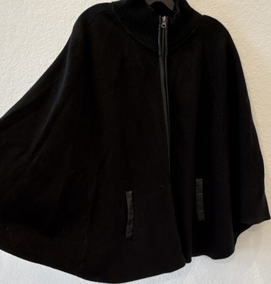 Saks Fifth Avenue Black Zip-Front Full Zip Women's Cape Coat Size S/M
