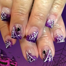 Friendly White Spiderweb False Nail Halloween Glittering Design For Women Gift