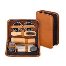 Shoe Shine Kit with PU Leather Sleek Elegant Case, 7-Piece Travel Shoe Shine ...