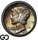 1927 Mercury Dime, Full Split Bands, Nice Color Toner, Gem BU++ FSB