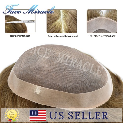 Fine Mono Mens Toupee Human Hair System Monofilament PU Hair Piece for Men Wigs - Picture 68 of 78