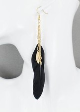 feather earrings lightweight dangle 4.5" long gold chain tassel metal feather