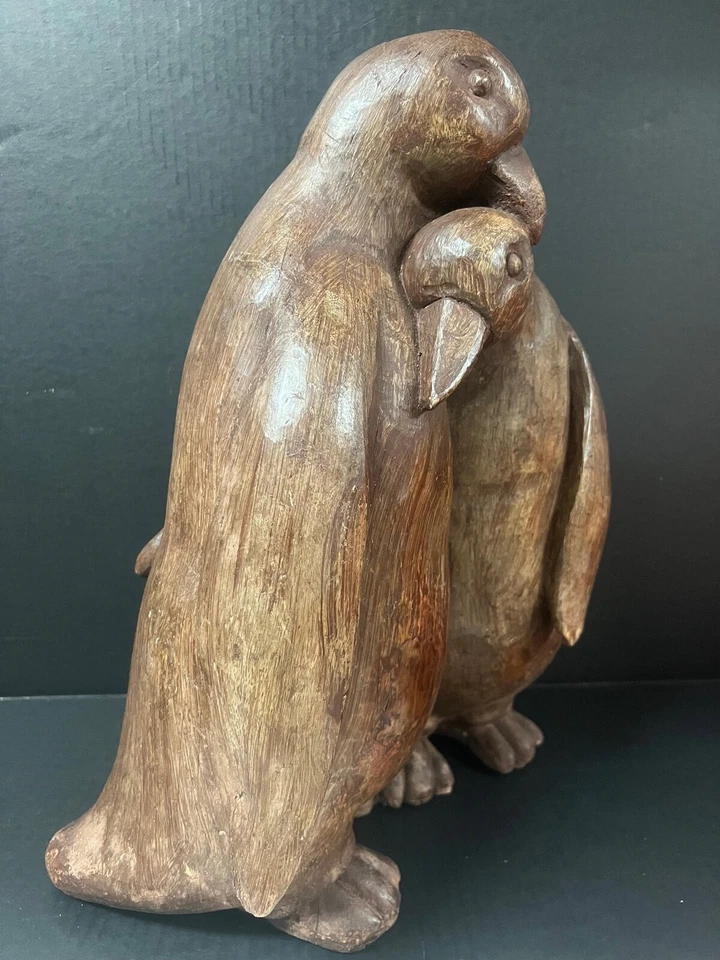 CARVED WOOD PAPER MACHE MOLD/SCULPTURE OF PAIR PENGUIN #P282 - Image 4 of 4