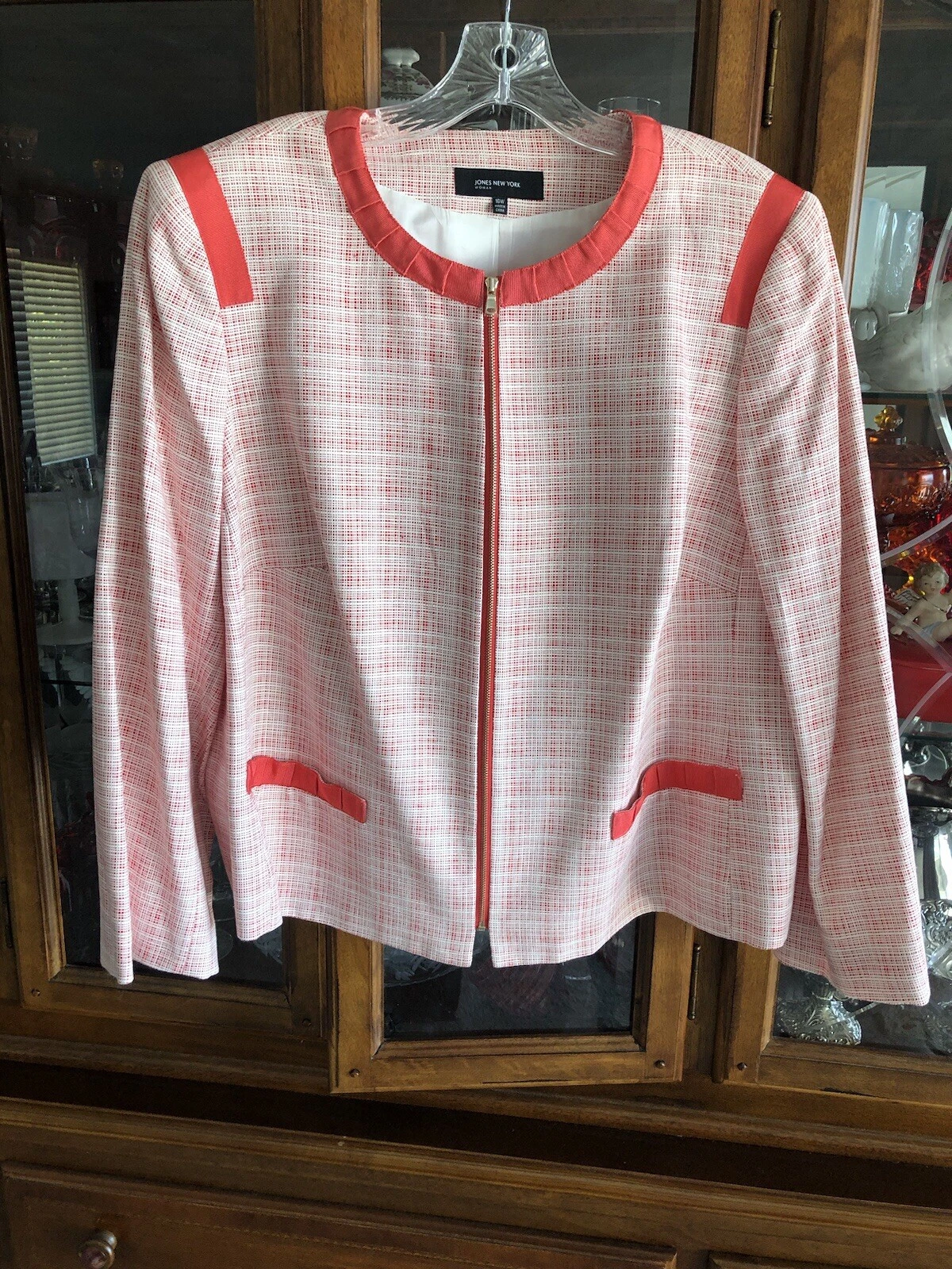 OFF WHITE Giacca bianca Jones New York da donna 16 W Plus tweed cerniera intera arancione e spenta nuova con etichette