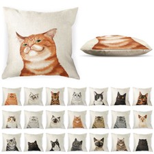 Cat Polyester Linen Pillow Case Sofa Waist Throw Cushion Cover w/ Zipper Closure