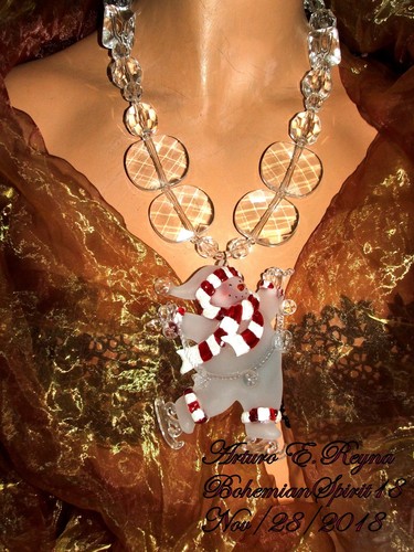 Arturo E.Reyna WEIHNACHTEN SCHNEEMANN KLARE LUCITE KRISTALLE HANDARBEIT HALSKETTE - Bild 5 von 8