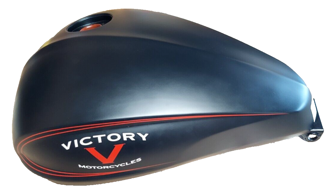 Take Off OEM Victory Motorcycle Gas Tank Flat Black w/Red Stripes