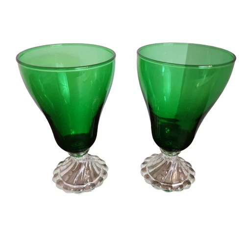 Vintage Anchor Hocking Emerald Green Boopie Burple Tumblers Glasses 6" Set of 2
