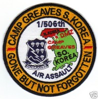 Us Army Post Patch, Camp Greaves S. Korea, 1/506th, Gone But Not Forgotten Y Us Army Post Patch, Camp Greaves S. Korea, 1/506th, Gone But Not Forgotten Y