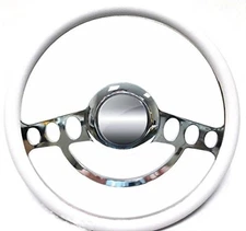 Chrome & White Steering Wheel 14" for Flaming River, Ididit Steering Column
