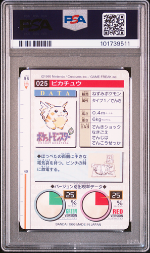 PSA 9 Pikachu #25 Raichu #26 Bandai Carddass Vending Green Japanese Pokemon 1996 - Picture 3 of 5