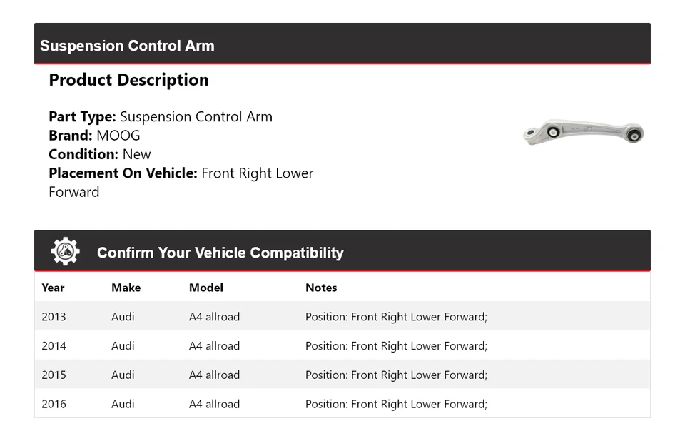 Brazo de control de suspensión todoterreno para Audi A4 2013-2016 MOOG 2013 2014 2015 2016 Foto 2 de 4