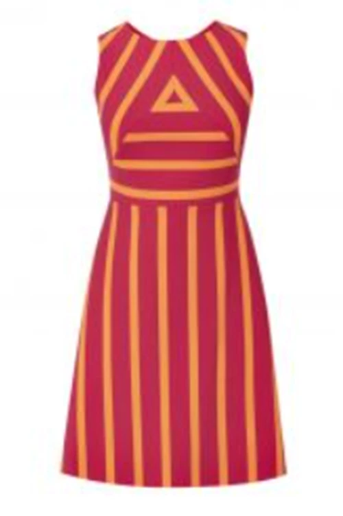 AS NEW Karen Millen Pink Orange Striped Dress Ladies Size 12 RRP 320 NEIGHBOURS