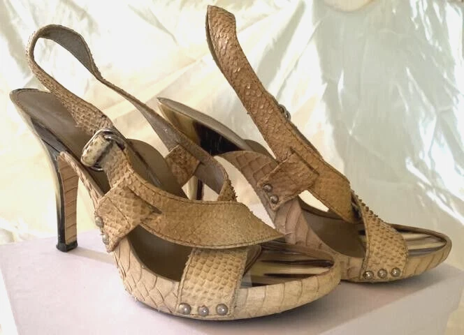 Chaussures Christian Dior Python cuir beige escarpins sandales EU 38,5 shoes UK 5,5