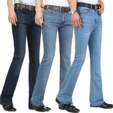 Uomo Jeans a Zampa Bootcut Pantaloni 70s Western Cowboy Bell Fondo Slim