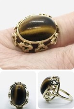 VINTAGE 9ct GOLD TIGERS EYE RING 375 LADIES DRESS RING EXCELLENT CLEAN CONDITION