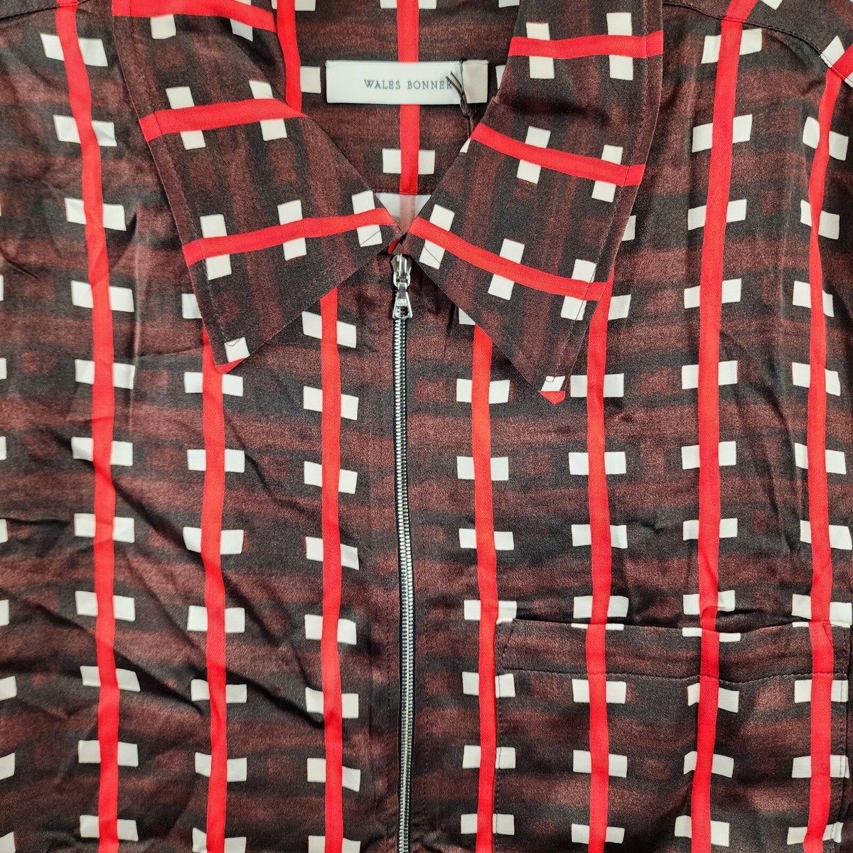 WALES BONNER Belief Printed Twill Full Zip Shirt Men's 46 Red