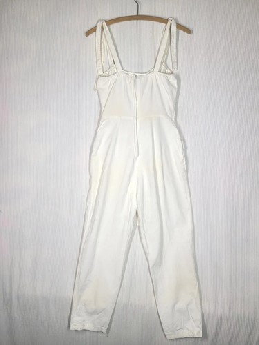 Vtg 80s Cotton Fishnet Jumpsuit XS S Tie Strap White Cinch Waist Zip Retro Rare - Picture 6 of 10
