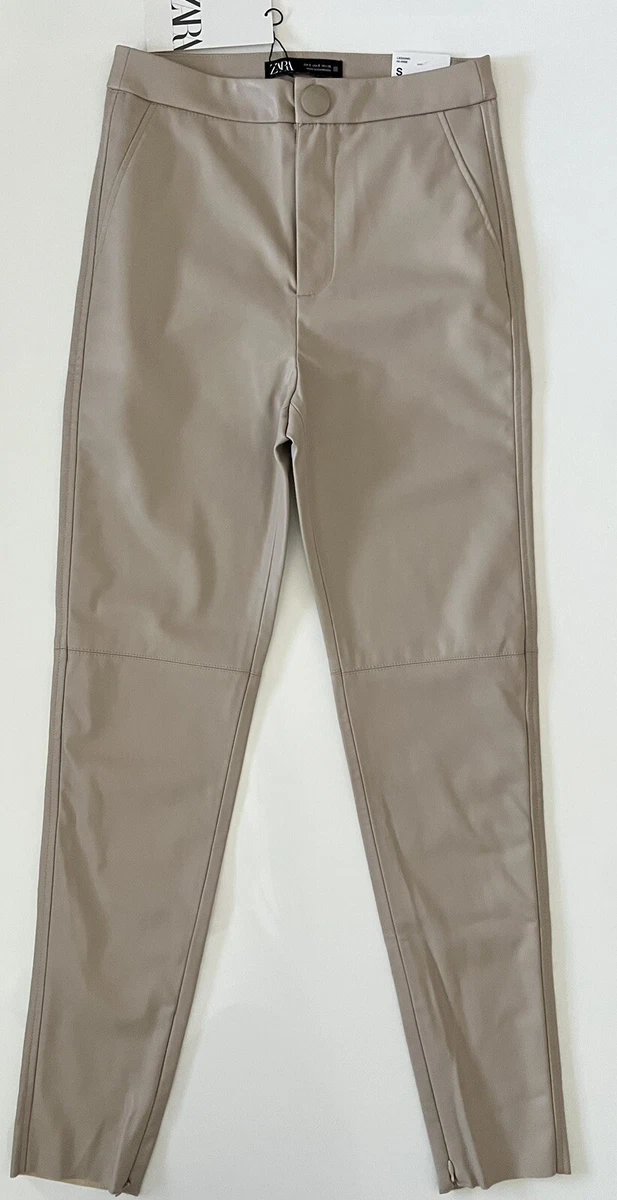 Zara women's FAUX leather High Rise Legging Pants Stretch Beige Sz Medium