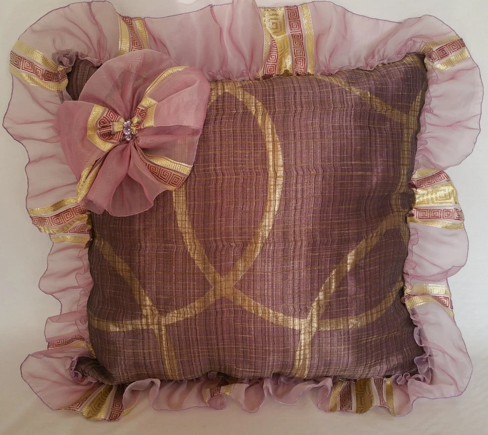 NUEVA FUNDA DE ALMOHADA de tela italiana hecha a mano rosa, oro lila pálido 20,9" X 20"  Foto 2 de 4