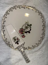 Cake Platter & Server Lord Nelson Pottery England, Floral Flowers Gold Filigree