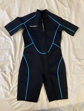 Seaskin Plus Size 3mm Shorty Wetsuit Women  s LARGE Black W/ Torquese Trim