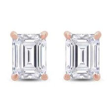 Lab Created Diamond Solitaire Std Earring 14K Rose Gold Plated 2Ct Emerald Cut