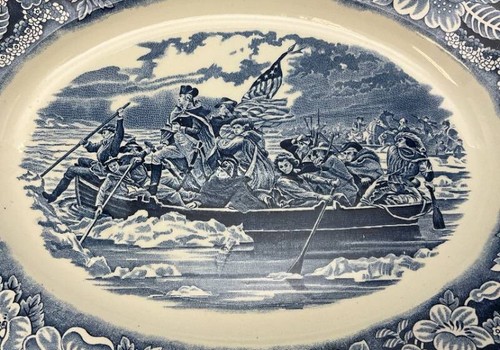 Vintage Staffordshire Liberty Blue 14 Inch Oval Platter Washington Crossing - Picture 2 of 5