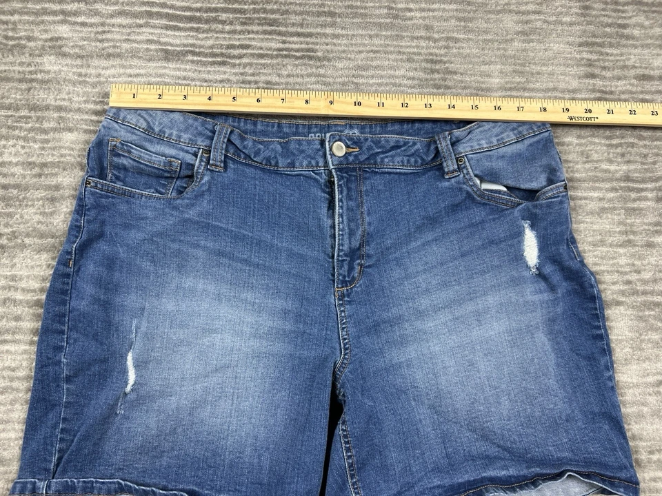 Pantalones Cortos Route 66 Mujer 18 Azul Medio Lavado Mezcla de Algodón Elastizados Envejecidos Foto 4 de 4