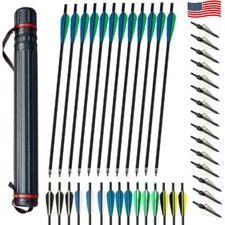 12Pcs 20 Inch Crossbow Bolts Carbon Arrow /12Pcs Hunting Broadheads /Quiver Tube
