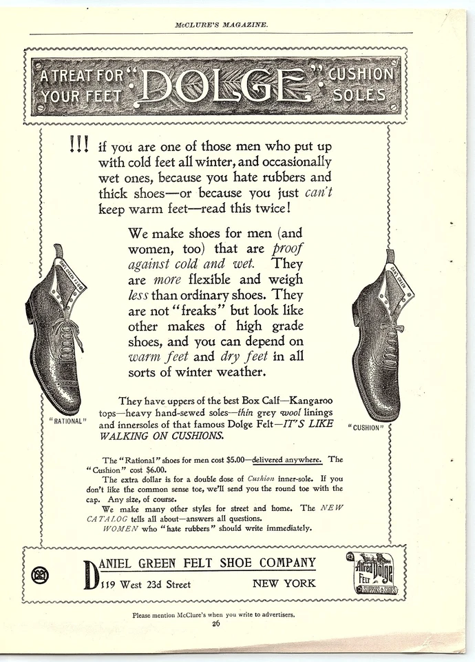 c1900 DOLCE CUSHION SOLES DANIEL GREEN FELT SHOE CO NEW YORK PRINT AD Z2516 - Image 2 of 3