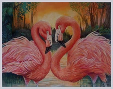 Flamingo Marsh Sunset Nautical Bird Realism Pastel painting artist D.Dellinger