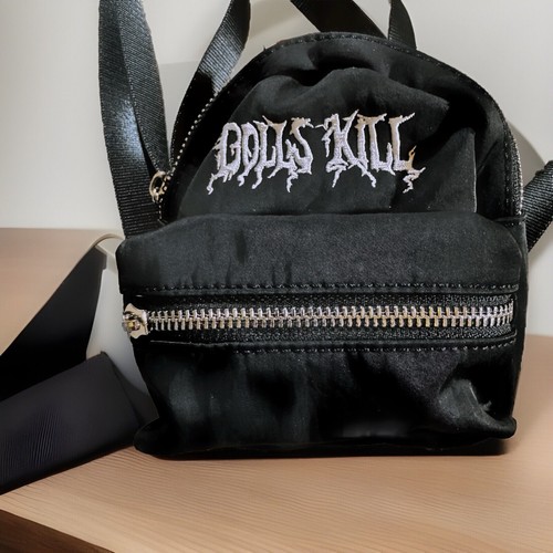 DOLLS KILL Backpack Girls/Womens 6” Black Mini Nylon Embroidered Logo Zip Up Bag - Picture 3 of 11