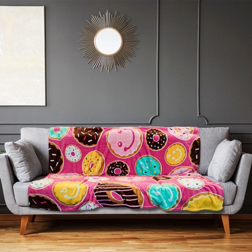 Pink Donut Blanket Soft Plush Blanket Happy Donuts Blanket 50x60in - Picture 8 of 8