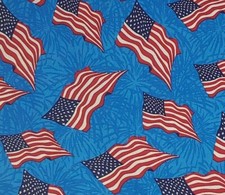 American Flags PATRIOTIC Fabric All Cotton Red White Blue BY THE YARD