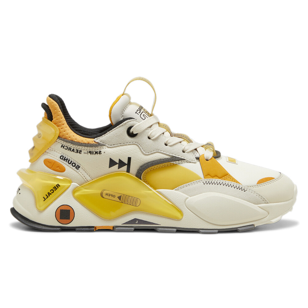 PUMA RsXl Disc Logo Lace Up Mens Off White, Yellow Sneakers