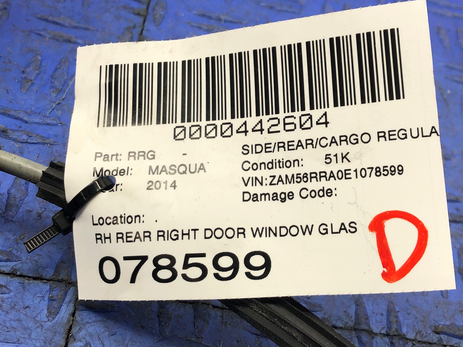 2014-2021 MASERATI QUATTROPORTE REAR RIGHT DOOR WINDOW GLASS REGULATOR W/MOTOR