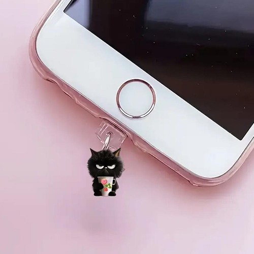 Small Black Cat Acrylic Pendant Phone Dust Plug For Apple Interfac GXU B9P1 - Zdjęcie 4 z 14