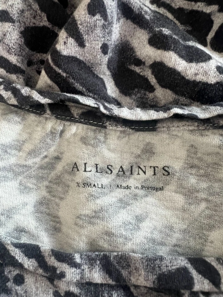 Camiseta sin mangas AllSaints para mujer XS gris negro estampado de leopardo algodón ambiente Kiana Foto 4 de 4