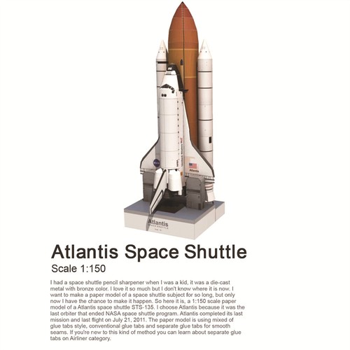1/150 Space Shuttle Atlantis Paper Model Handmade Space Rocket Craft DIY - Picture 6 of 12