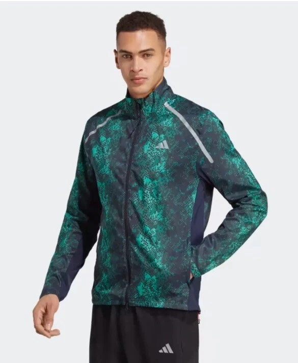 Adidas Allover Print Marathon Running Jacket Black/Green The 