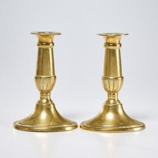 Set of 3 Neoclassical Style Brass and Black Enamel Candlesticks Graduated — listing 5
