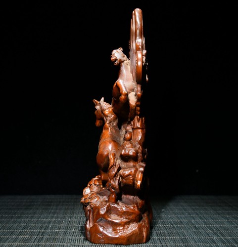 Chinese Antique Boxwood Carving Exquisite Screen Home Decoration Horse Statue - Picture 5 of 17