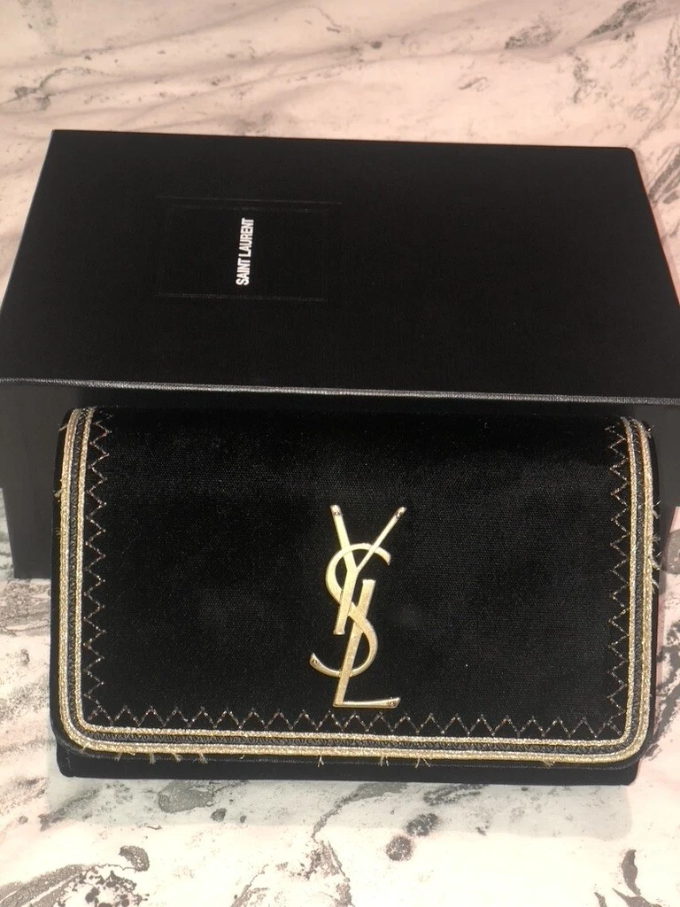 Saint Laurent Kate Black Gold Velvet Leather Belt Shoulder Bag