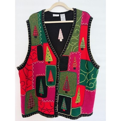 Vtg White Stag Women's Plus Christmas Sweater Vest Size 22W/24W Embroidered